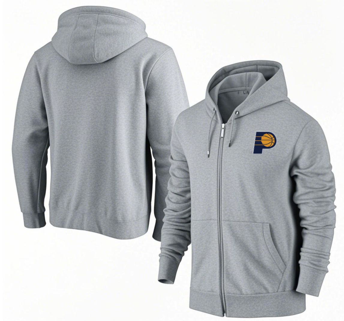 Men Indiana Pacers Grey Zipper hoodie 2025 NBA Jersey style 1->denver nuggets->NBA Jersey